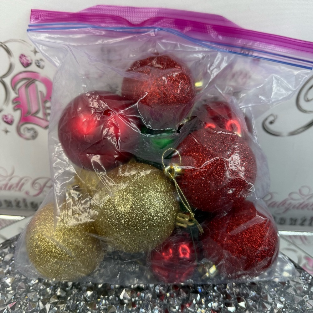 Ornaments set Gold and Red Glitter Holiday Ornaments - Pack of Baubles